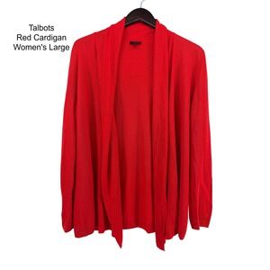 Talbots Red Drape Front Cardigan Sweater Women's Large Linen Viscose Lightweight